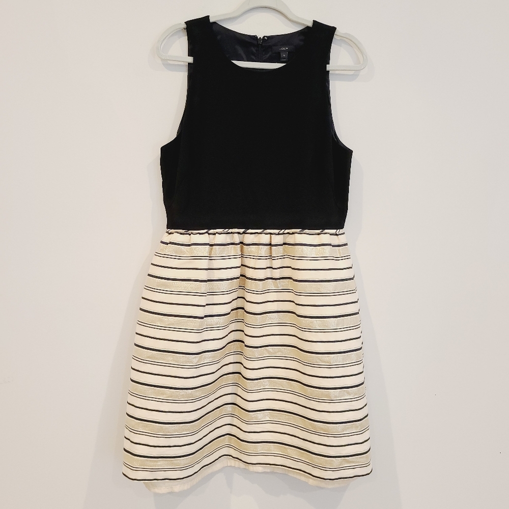 J.Crew Black Sheath Empire Gold Shimmer Stripe Skirt Mini Dress
